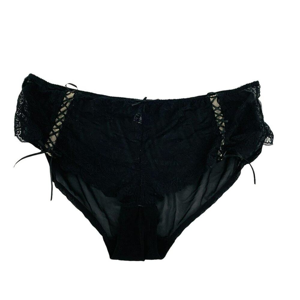 Adore Me Black Sheer Lace Hipster Lace Up Hip Detail Plus Size 3XL